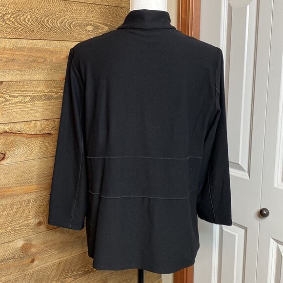 Vintage Eileen Fisher Black Collared Full Zip Stretch Jacket Size Petite Large - Picture 4 of 6